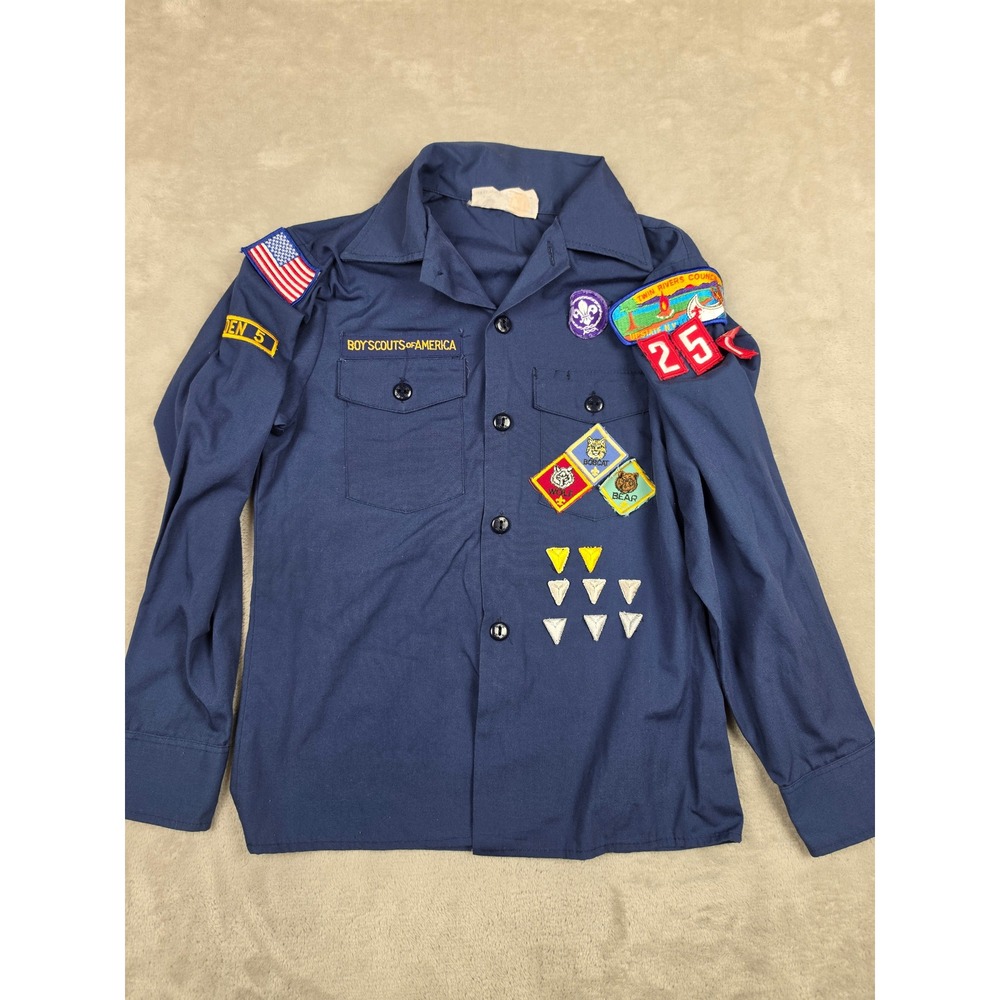 Boy Scouts of America Shirt Kids Medium 10-12 Navy Patches CAT 845 USA